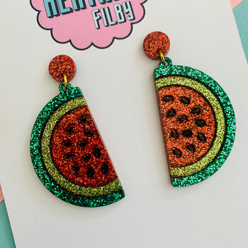 Watermelon Glittery Earrings, 2 of 2
