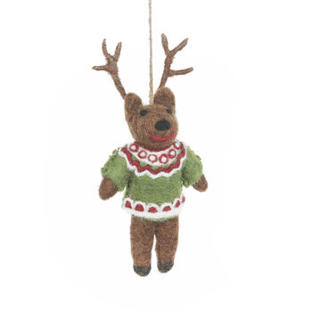 Handmade Felt Retro Reindeer Christmas Decoration, 2 of 5