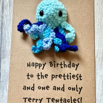Personalised Name Age Octopus Crochet Birthday Card Handmade, 5 of 12