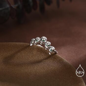 Sterling Silver Skull Motif Ring With Emerald Green Cz, 2 of 12