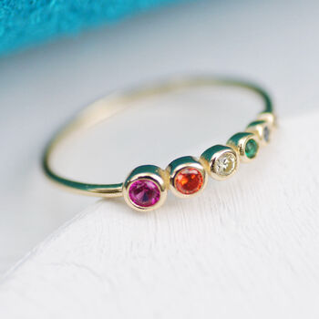 Slender 18ct Gold Plated Rainbow Stone Ring, 3 of 7