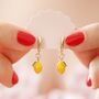 Enamel Lemon Huggie Hoop Earrings In Gold Plating, thumbnail 1 of 7