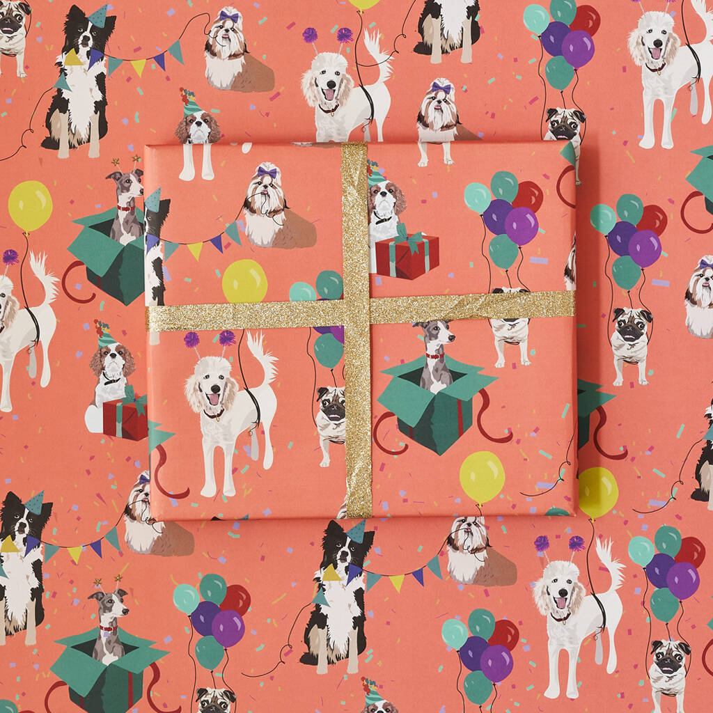 Birthday Dog Wrapping Paper With Illustrated Dogs