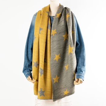 Mustard And Grey Reversible Star Personalised Scarf, 3 of 11