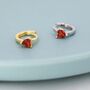 Garnet Red Heart Cz Huggie Hoop In Sterling Silver, thumbnail 4 of 11