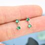 Tiny Emerald Green Double Cz Dangle Stud Earrings, thumbnail 4 of 10