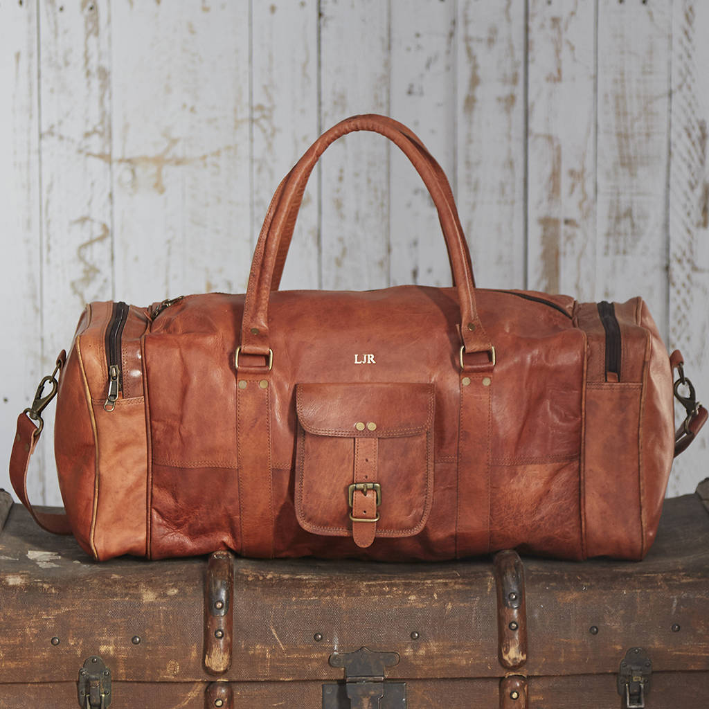 large personalised leather holdall zipped pockets by paper high ...