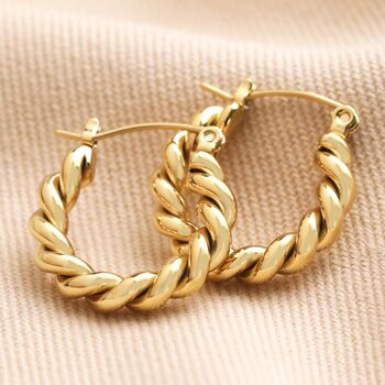 Gold Stainless Steel Medium Twisted Hoop Earrings, 2 of 5