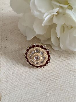 Maroon Pearl Meenakari Gold Ring, 9 of 9