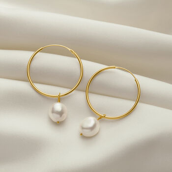 Large Gold Hoop Earrings With White Freshwater Pearls, 6 of 6