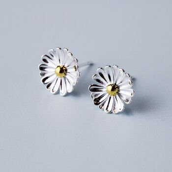 Sterling Silver Simple Daisy Stud Earrings, 2 of 5