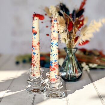 Handmade Coronation Dinner Candles, Red/Blue 'Confetti', 4 of 9