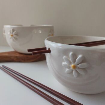 Handmade Ceramic Ramen Noodle Bowl With Daises, 3 of 8