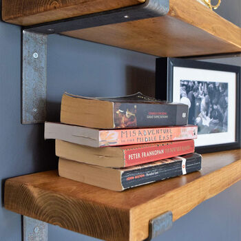 Extra Thick Light Oak Wood Shelf With Steel Brackets, 3 of 4