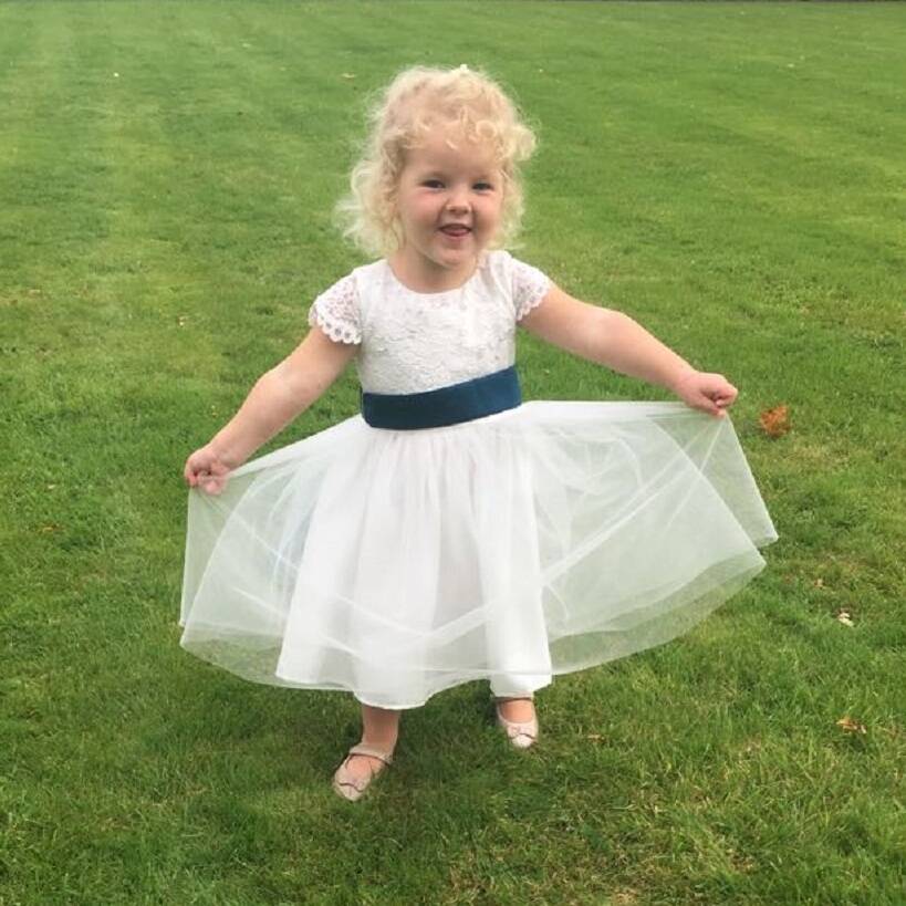 White Lace And Tulle Flower Girl Dress With Colour Sash, 1 of 6