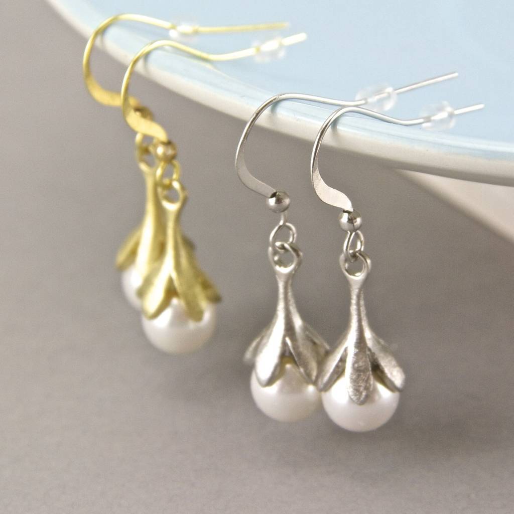 Matte Petal Pearl Drop Earrings By Gaamaa