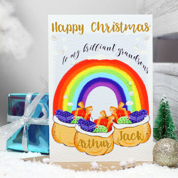 Personalised Rainbow Grandson Christmas Card, 5 of 10