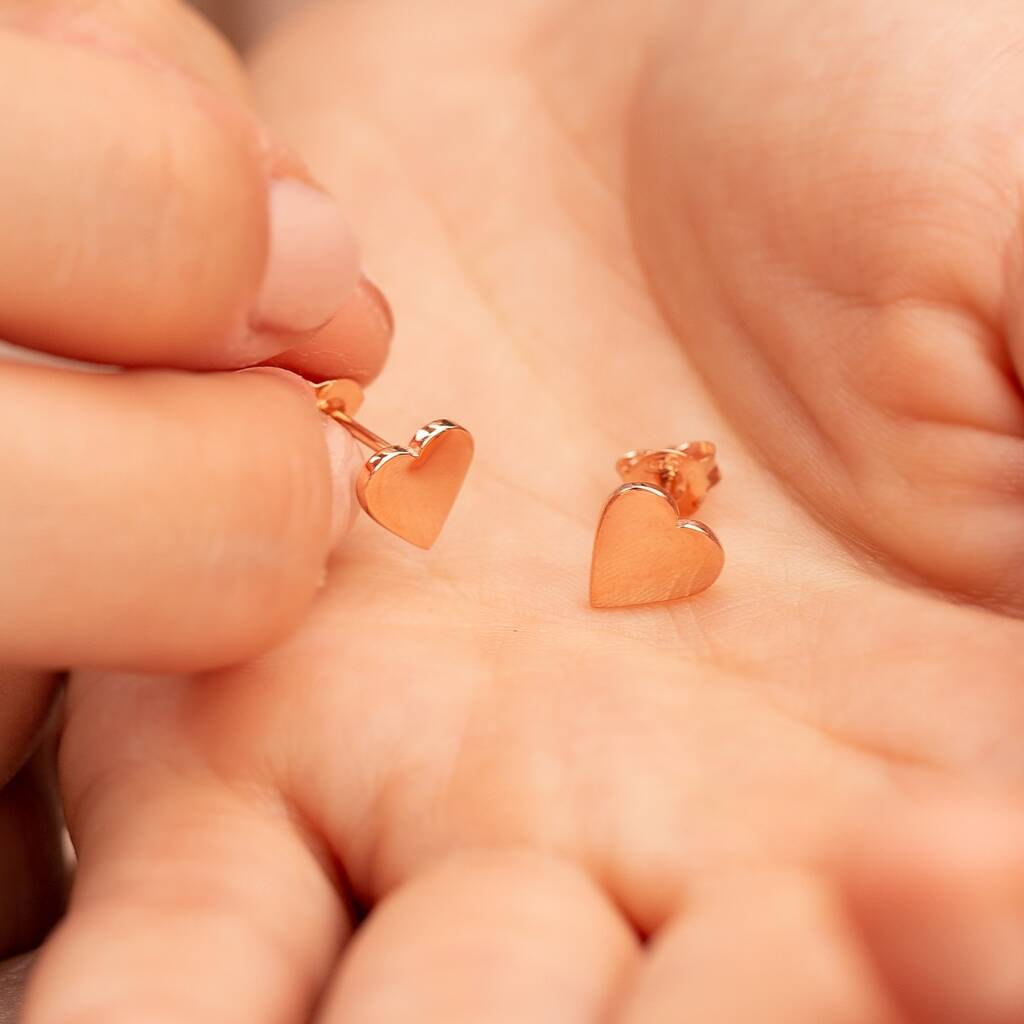 Rose Gold Heart Stud Earrings By Lily Charmed