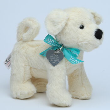 Cream Puppy Dog With Personalised Heart Dog Tag, 3 of 3