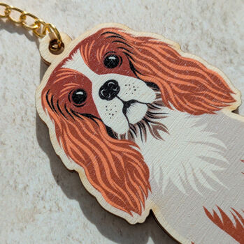 King Charles Spaniel Wooden Keyring With Optional Christmas Card, 4 of 7