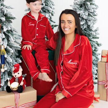 Personalised Family Velvet Christmas Pyjamas, 8 of 12