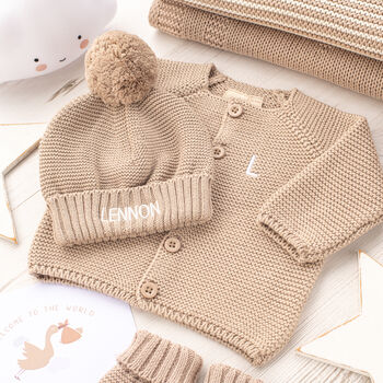 Luxury Grey Bobble Hat And Cardigan Baby Gift Set, 6 of 12