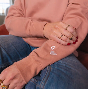 Embroidered Initial And Heart Cuff Unisex Sweatshirt, 4 of 9