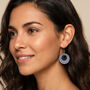 Dark Navy And Pearlescent White Geometric Circular Earrings • Gold Plated Sterling Silver Hooks, thumbnail 2 of 12
