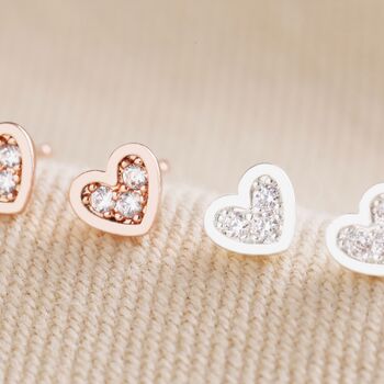 Tiny Crystal Heart Stud Earrings, 2 of 9