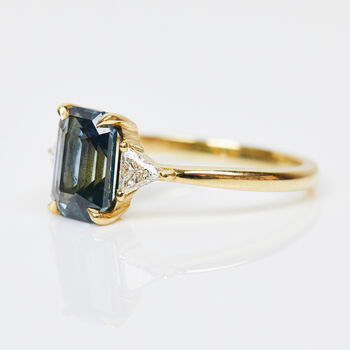 18ct Gold Teal Sapphire And Diamond Engagement Ring, 3 of 5