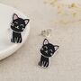 Girls Sterling Silver Black Cat Stud Earrings, thumbnail 3 of 6