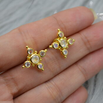 Rainbow Moonstone Gold Studs: Sterling Silver Earrings, 6 of 7