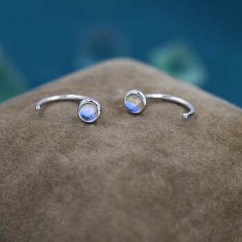 Moonstone Huggie Hoop Earrings, 4 of 11
