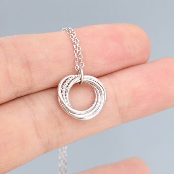 Sterling Silver Five Entwined Ring Pendant Necklace, 5 of 12