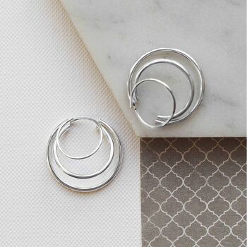 Oxidised Silver Illusion Triple Hoop Earrings, 3 of 5