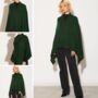 Dark Green 100% Cashmere Multi Ways Button Poncho Shawl Gift Boxed, thumbnail 3 of 6