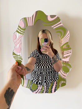 Swirly Mirror Olive And Pastel Pink, 2 of 6