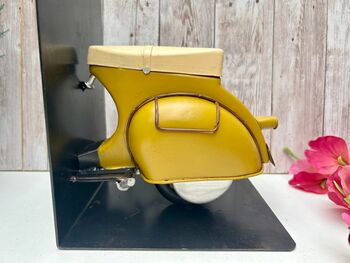 Yellow Scooter Bookends Metal Shelf Decor Moped Gift, 8 of 8