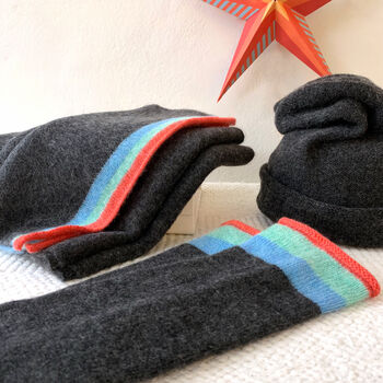 Pure Cashmere Scarf, Hat And Wrist Warmers Gift Set, 2 of 9