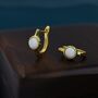 Sterling Silver White Opal Huggie Hoop Earrings, thumbnail 7 of 11