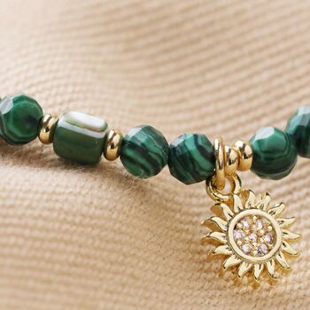 Green Semi Precious Bracelet With Gold Plated Sun Charm, 9 of 9