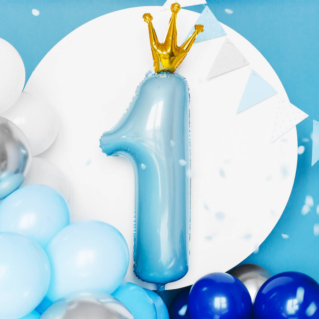 Blue Number One Crown Balloon, 1 of 3