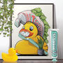 Rubber Duck Cleaning Teeth, Funny Toilet Art, thumbnail 1 of 8