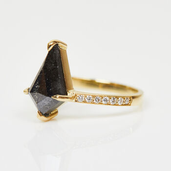 18ct Gold Kite Salt And Pepper Diamond Engagement Ring, 2 of 5