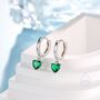 Sterling Silver Emerald Green Heart Cz Huggie Hoop, thumbnail 3 of 10