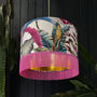 Ice Jungle Lampshade With Gold Lining And Pink Fringing, thumbnail 2 of 8