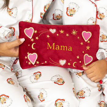 Personalised Embroidered Red Velvet Make Up Bag Accessories Pouch, 4 of 8