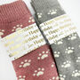 Personalised Birthday Paw Print Welly Socks With Gold Foil Label, thumbnail 3 of 10