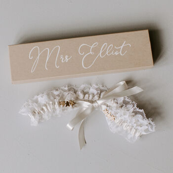 Personalised Gold Star And Lace Tie Style Wedding Garter, 2 of 8