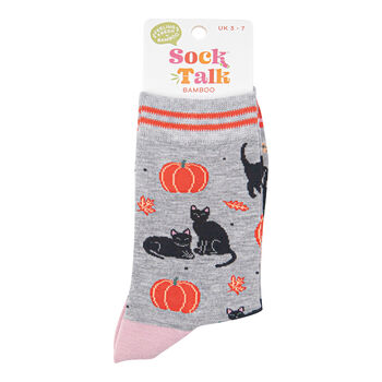 Women's Halloween Pumpkins Black Witches Cats Bamboo Socks, 4 of 4